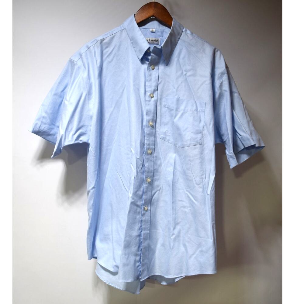 Guy Laroche Paris Men's Light Blue Short Sleeve Button Front Dress Shirt Large